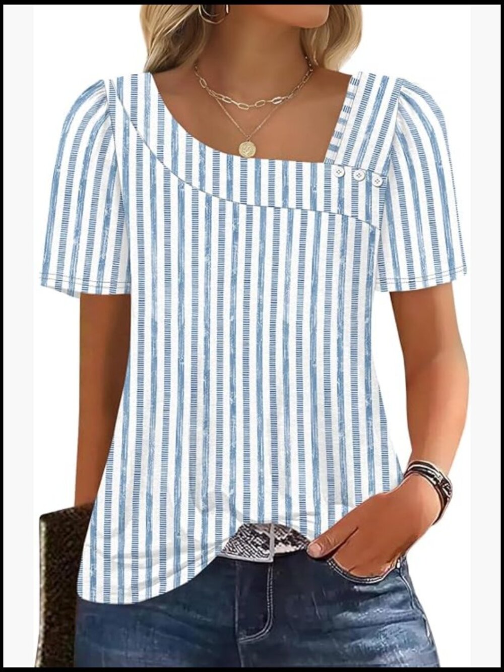 Womens Square Neck Short Sleeve T-Shirt Blouse Spring Summer Loose Fit